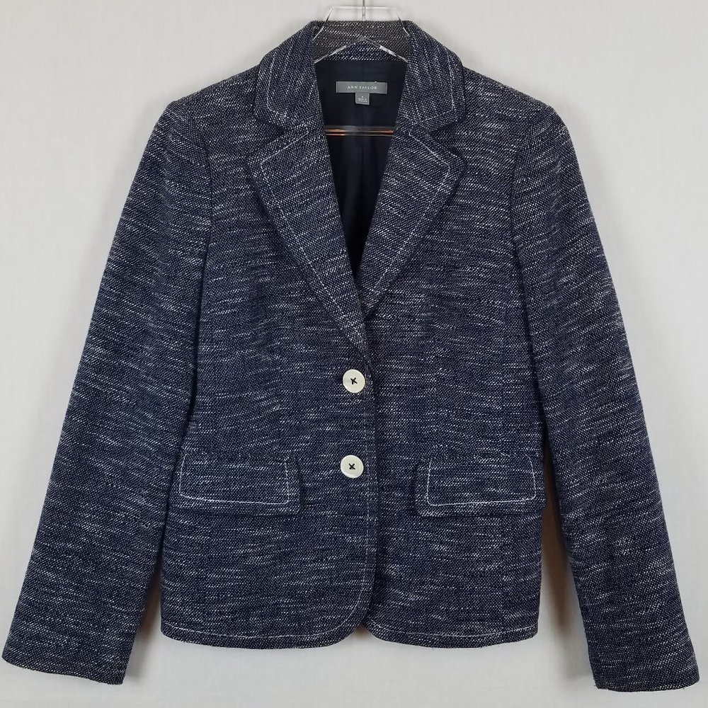 Ann Taylor Classic Career Blue 2 Button Blazer 8